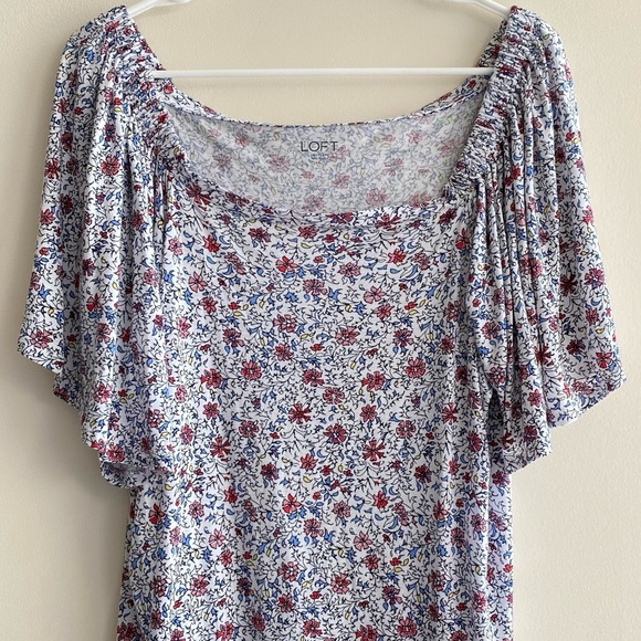 LOFT Outlet Floral Off the Shoulder Blouse, Flutter Sleeve Shirt, Women’s L - Picture 1 of 13